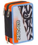 Cartoleria Astuccio attrezzato 3 zip Seven Tribal Boy. Grigio-Arancione Seven