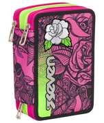 Cartoleria Astuccio attrezzato 3 zip Seven Roses Girl. Rosa-Nero Seven