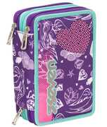 Cartoleria Astuccio attrezzato 3 zip Seven Heart Girl. Viola-Verde acqua Seven