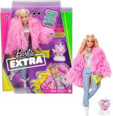 Giocattolo Barbie Extra Bambola con giacca lanosa rosa e maialino-unicorno, 10 Accessori alla Moda, Giocattolo per Bambini 3+ Anni Mattel