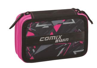 Cartoleria Astuccio 3 zip Comix 2WIN Rosa - 20x13x7 cm Comix