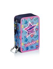 Cartoleria Astuccio accessoriato 3 zip Seven 7.1 Starry Rainbow Blue Denim. Azzurro Seven