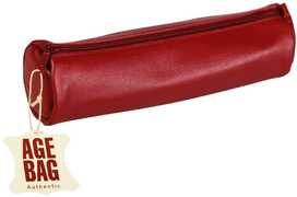 Cartoleria Astuccio Age Bag rotondo in pelle. Rosso Clairefontaine