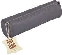 Cartoleria Astuccio Age Bag rotondo in pelle. Grigio Clairefontaine