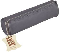 Cartoleria Astuccio Age Bag rotondo in pelle. Grigio Clairefontaine