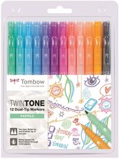 Cartoleria Pennarelli Marker Monto Twin Pastel Tombow con doppia punta. Confezione 12 colori assortiti Tombow