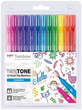 Cartoleria Pennarelli Twin Tone Tombow colori Rainbow con doppia punta. Confezione 12 colori Tombow