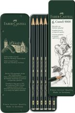 Cartoleria Scatola in metallo con 6 matite di grafite Castell 9000 assortite Faber-Castell