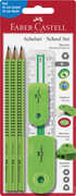 Cartoleria Blister Set scuola con 3 matite di grafite Grip 2001 fusto verde + righello + temperamatite + gomma Faber-Castell