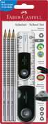 Cartoleria Blister Set scuola con 3 matite di grafite Grip 2001 fusto grigio + righello + temperamatite + gomma Faber-Castell