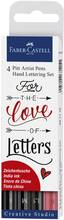 Cartoleria Pitt Artist Pen Handlettering Love Faber-Castell. Bustina 4 misure - 1.5, M, S nero, B rosso Faber-Castell