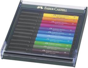 Cartoleria Penne Pitt Artist Pen Brush Faber-Castell colori brillanti. Confezione con coperchio trasparente 12 colori Faber-Castell