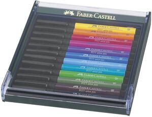 Cartoleria Penne Pitt Artist Pen Brush Faber-Castell colori brillanti. Confezione con coperchio trasparente 12 colori Faber-Castell