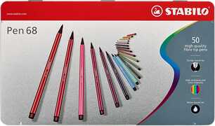 Cartoleria Pennarelli STABILO Pen 68. Scatola in metallo 50 colori assortiti Stabilo