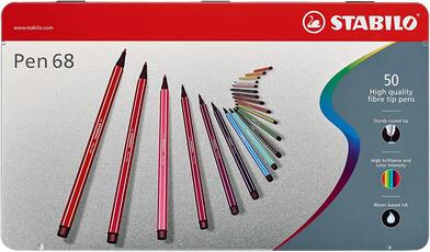 Cartoleria Pennarelli STABILO Pen 68. Scatola in metallo 50 colori Stabilo