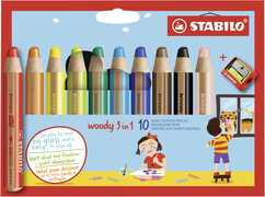 Cartoleria Pastelli STABILO Woody 3 in 1. Confezione 10 matitoni colorati + temperino Stabilo