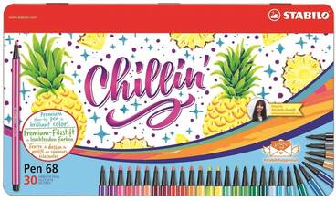 Cartoleria Pennarelli STABILO Pen 68 Limited Edition Design Ananas. Scatola in metallo 30 colori Stabilo