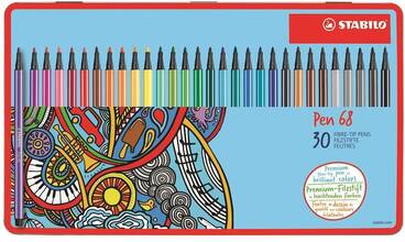 Cartoleria Pennarelli STABILO Pen 68 Limited Edition Design Hartung. Scatola in metallo 30 colori Stabilo