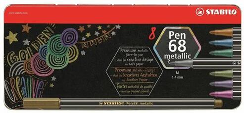 Cartoleria Pennarello Premium Metallizzato - STABILO Pen 68 metallic - Scatola in metallo da 8 - con 8 colori assortiti Stabilo