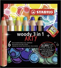 Cartoleria Matita colorata Multi-Funzione - STABILO woody 3 in 1 - ARTY - Astuccio da 6 - con Temperino - Colori assortiti Stabilo