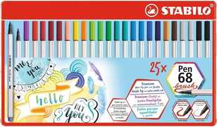 Cartoleria Pennarelli STABILO Pen 68 brush punta pennello. Scatola in metallo 25 pezzi, 19 colori Stabilo