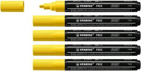 Cartoleria Marker acrilico - STABILO FREE Acrylic - T300 Punta rotonda 2-3mm - Confezione da 5 - Giallo Stabilo