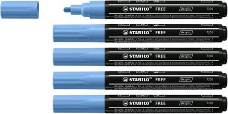 Cartoleria Marker acrilico - STABILO FREE Acrylic - T300 Punta rotonda 2-3mm - Confezione da 5 - Blu Cobalto Stabilo