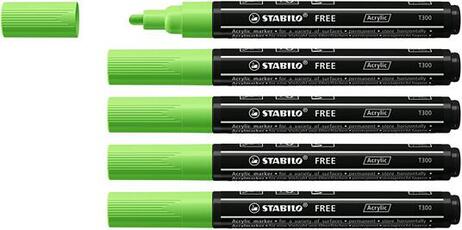 Cartoleria Marker acrilico - STABILO FREE Acrylic - T300 Punta rotonda 2-3mm - Confezione da 5 - Verde chiaro Stabilo