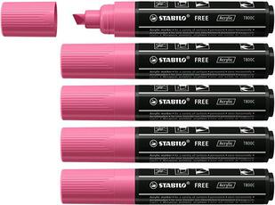 Cartoleria Marker acrilico - STABILO FREE Acrylic - T800C Punta a scalpello 4-10mm - Confezione da 5 - Rosa Stabilo