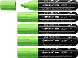 Cartoleria Marker acrilico - STABILO FREE Acrylic - T800C Punta a scalpello 4-10mm - Confezione da 5 - Verde chiaro Stabilo