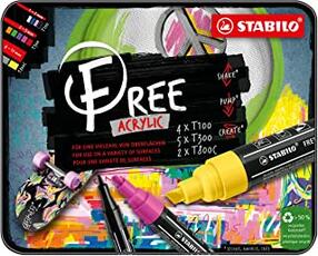 Cartoleria Marker acrilico - STABILO FREE Acrylic Starter Set - Pack da 11 - 4x T100, 5x T300, 2x T800C - Colori assortiti Stabilo