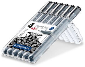 Cartoleria Pennarelli fineliner Staedlter Pigment liner. Staedtler Box con 6 pennerelli a tratti assortiti Staedtler