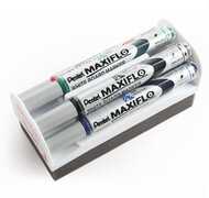 Cartoleria Set cancellino + 4 pennarelli marcatori Pentel Maxiflo per lavagna Pentel