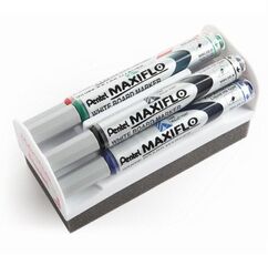 Cartoleria Set cancellino + 4 pennarelli marcatori Pentel Maxiflo per lavagna Pentel