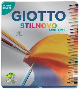 Cartoleria Pastelli acquerellabili Giotto Stilnovo Acquarell. Scatola in metallo 24 matite colorate Giotto