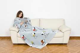Idee regalo Plaid con maniche Kanguru Deluxe Snoopy. Azzurro Kanguru