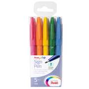 Cartoleria Penna Pentel Sign Pen con punta in fibra. Confezione 5 colori assortiti Pentel