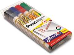 Cartoleria Pennarello marcatore per lavagne Pentel MW85 punta conica. Confezione 4 colori assortiti Pentel