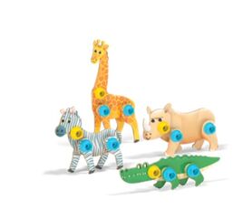 Giocattolo Tecno Wood Animals Giraffa, Coccodrillo, Leone, Rinoceronte Quercetti