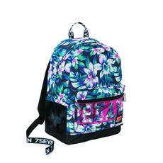 Cartoleria Zaino Pro Seven The Double Dream Flowers Deep Blue. Blu-Bianco. Con Power Bank Seven