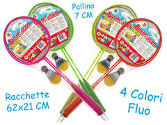 Giocattolo Racchette Badminton Fluo Con Volano E Pallina In Spugna Teorema