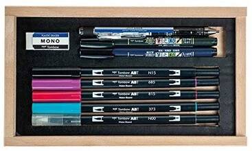 Cartoleria Set calligrafia Advanced Tombow. Scatola regalo in legno con 10 pezzi Tombow