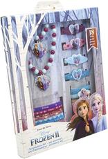Giocattolo Disney Frozen II set accessori 18 pezzi. 1 braccialetto, 1 collana, 3 mollette, 6 fermacapelli, 7 elastici in confezione regalo Joy Toy