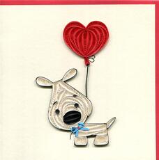 Cartoleria Biglietto Auguri Quilling Fatto A Mano Cagnolino Con Cuore Origamo