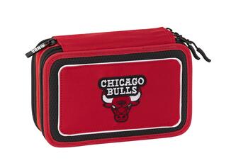 Cartoleria Astuccio accessoriato 3 zip NBA Chicago Bulls. Rosso Panini