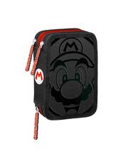 Cartoleria Astuccio accessoriato 3 zip Super Mario Nero Panini