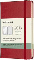 Cartoleria Weekly Notebook. Agenda-taccuino settimanale 2019, 12 mesi, Moleskine pocket copertina rigida. Rosso Moleskine