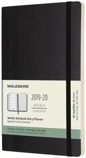 Cartoleria Weekly Notebook Agenda-Taccuino settimanale 2019-2020, 18 mesi, Moleskine large copertina morbida nero. Black Moleskine