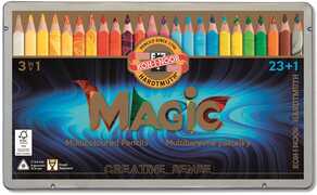 Cartoleria Matitoni triangolari Magic Trio Koh-I-Noor. Scatola in metallo con 23 colori assortiti + Blender Koh-I-Noor
