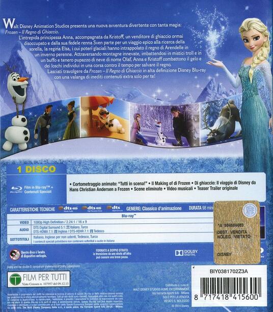 Frozen Il Regno Di Ghiaccio Blu Ray Film Di Chris Buck Jennifer Lee Animazione Ibs